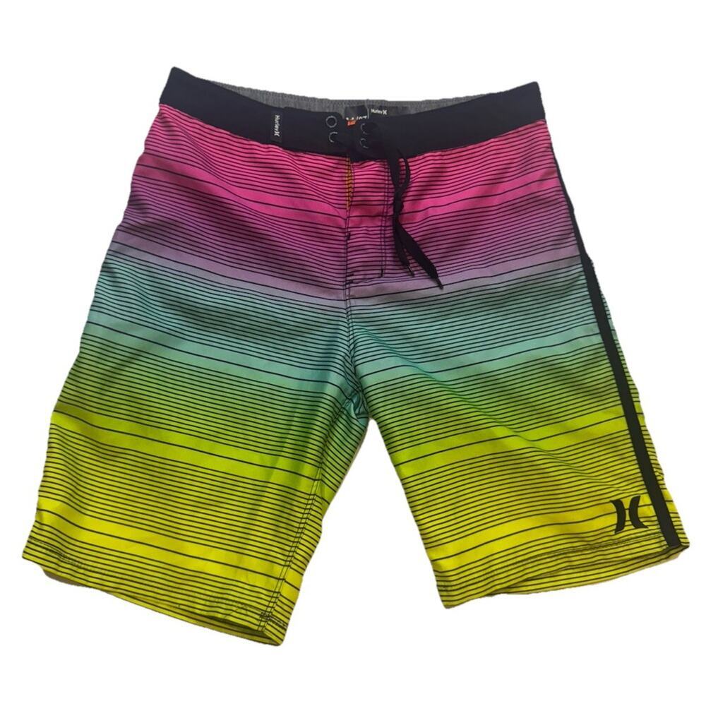 Hurley Boys Board Shorts 14-27 Multicolor Striped Swim Trunks